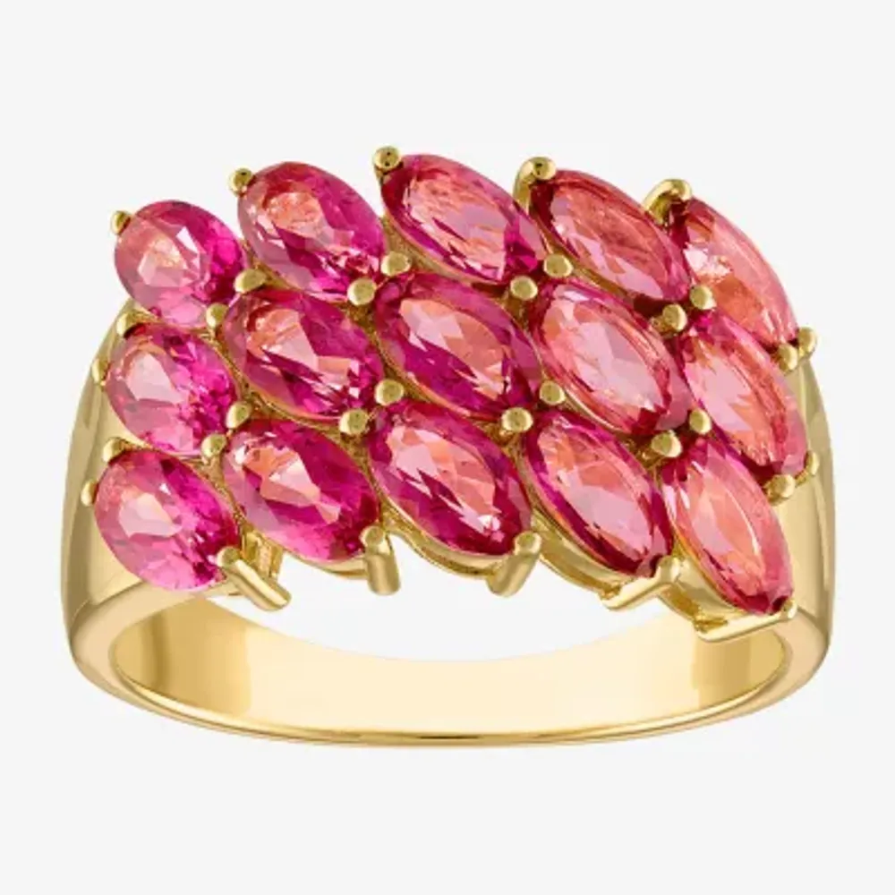 Womens Genuine Pink Topaz 14K Gold Over Silver Cocktail Ring