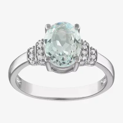 Womens Genuine Blue Aquamarine & 1/10 CT. T.W. Diamond Sterling Silver Cocktail Ring