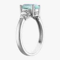 Womens Genuine Blue Aquamarine & 1/10 CT. T.W. Diamond Sterling Silver Cocktail Ring