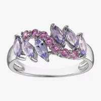 Womens Genuine Purple Tanzanite & Amethyst Sterling Silver Cocktail Ring