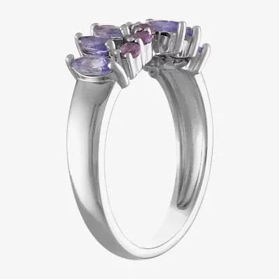 Womens Genuine Purple Tanzanite & Amethyst Sterling Silver Cocktail Ring