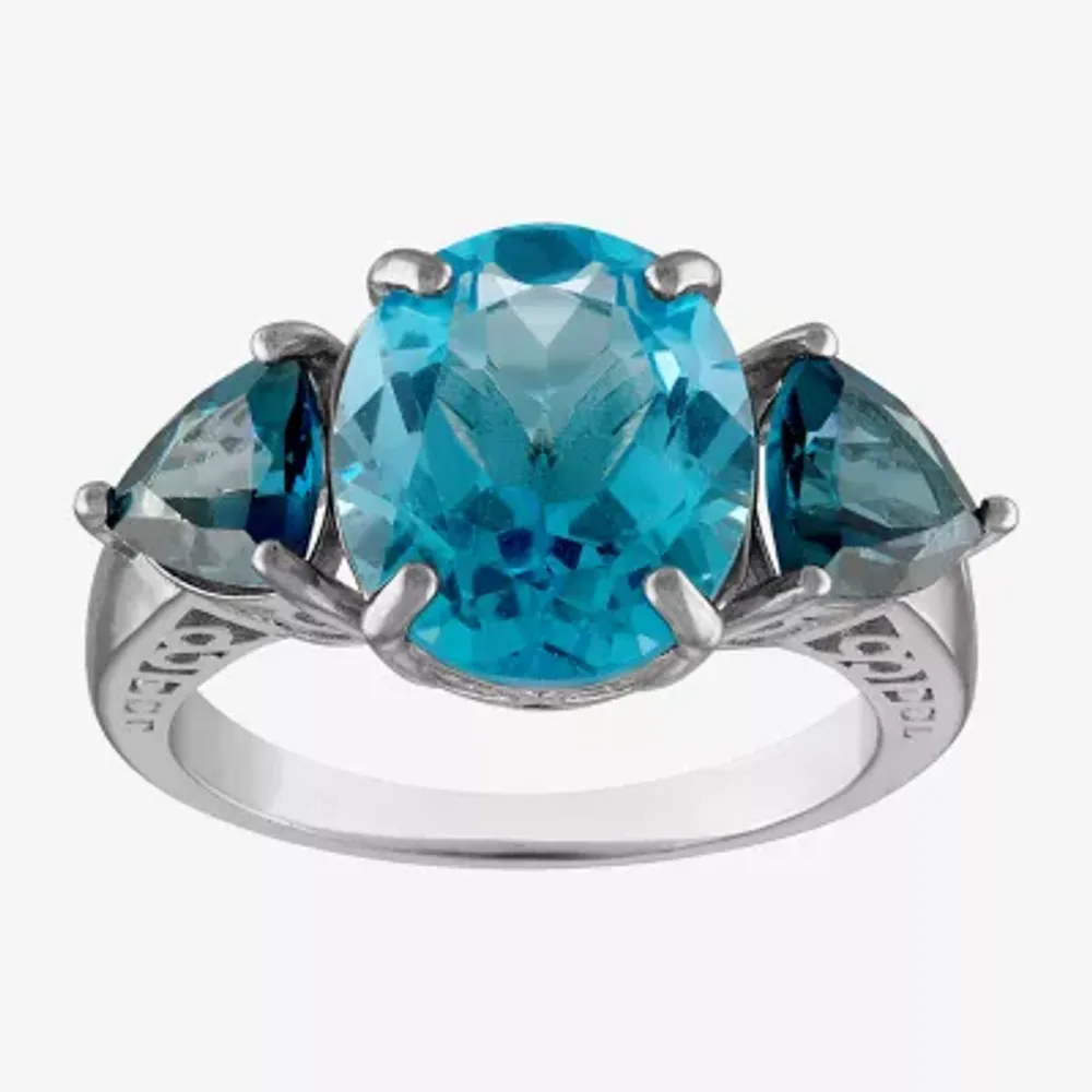 Womens Genuine Blue Topaz Sterling Silver Cocktail Ring