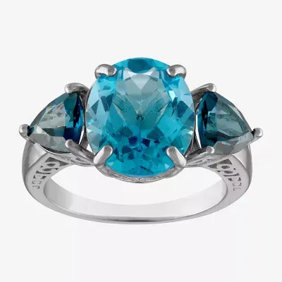 Womens Genuine Blue Topaz Sterling Silver Cocktail Ring