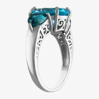 Womens Genuine Blue Topaz Sterling Silver Cocktail Ring