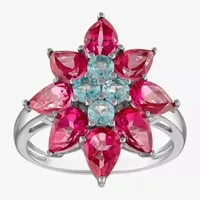 Womens Genuine Blue & Pink Topaz Sterling Silver Cocktail Ring