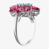 Womens Genuine Blue & Pink Topaz Sterling Silver Cocktail Ring