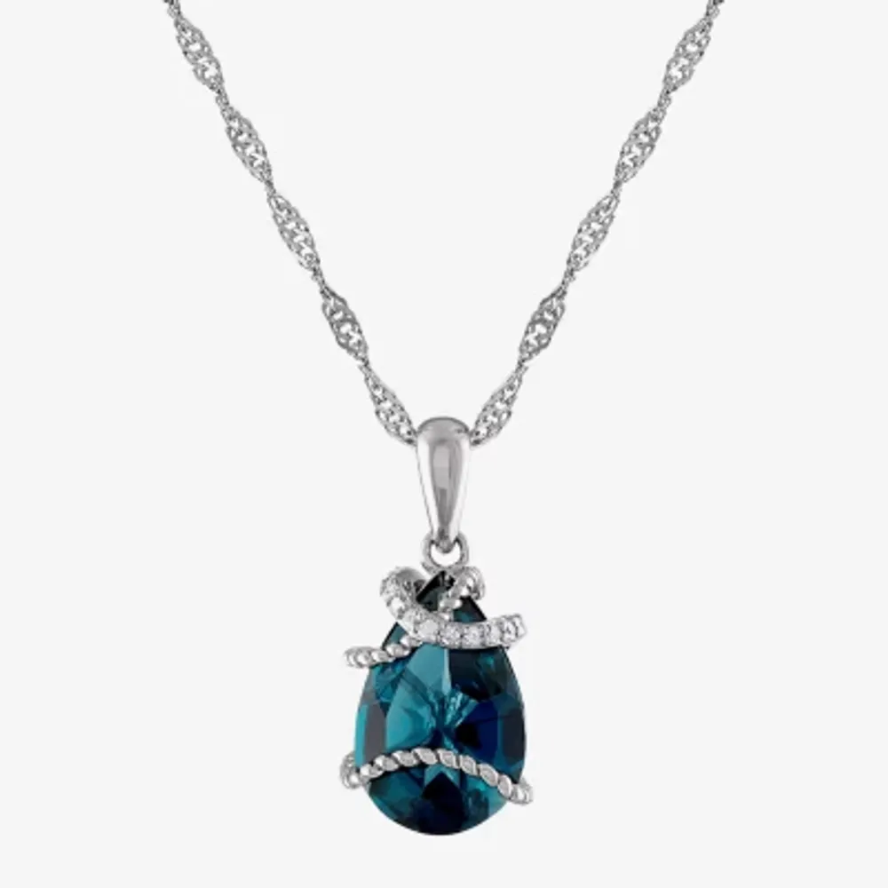 Womens Genuine Blue Topaz & Genuine Diamond Accent Sterling Silver Pendant Necklace