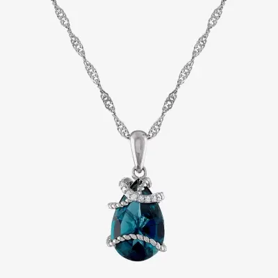 Womens Genuine Blue Topaz & Genuine Diamond Accent Sterling Silver Pendant Necklace