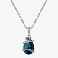 Womens Genuine Blue Topaz & Genuine Diamond Accent Sterling Silver Pendant Necklace