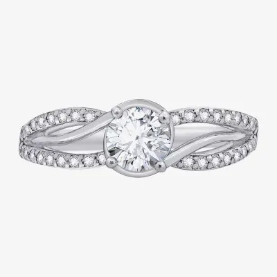 Diamonart Womens White Cubic Zirconia Sterling Silver Round Crossover Side Stone Promise Ring