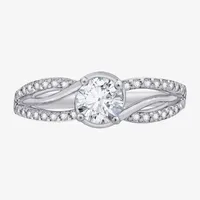 Diamonart Womens White Cubic Zirconia Sterling Silver Round Crossover Side Stone Promise Ring