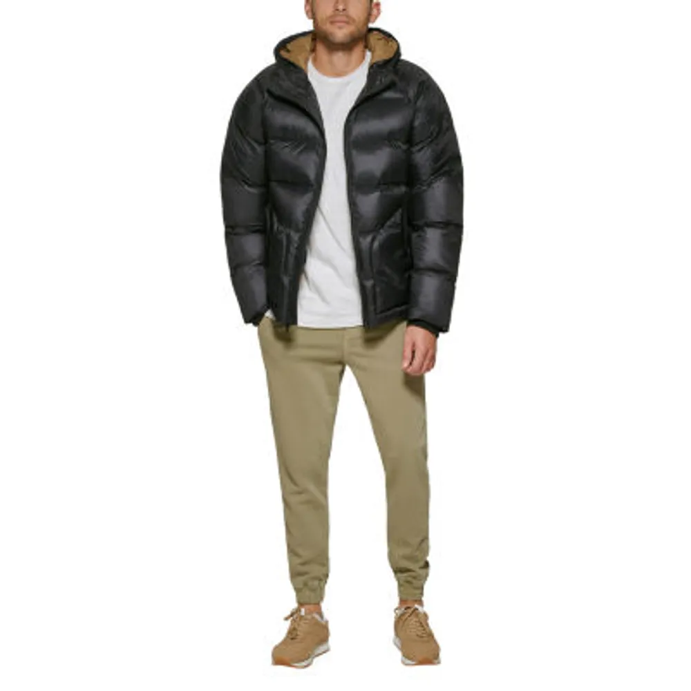 Dockers Mens Midlength Hooded Puffer