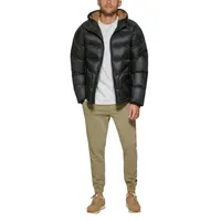 Dockers Mens Midlength Hooded Puffer