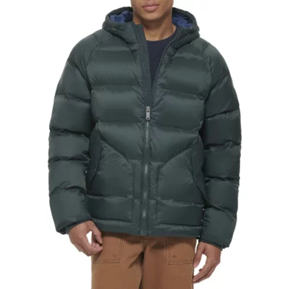 Dockers Mens Midlength Hooded Puffer