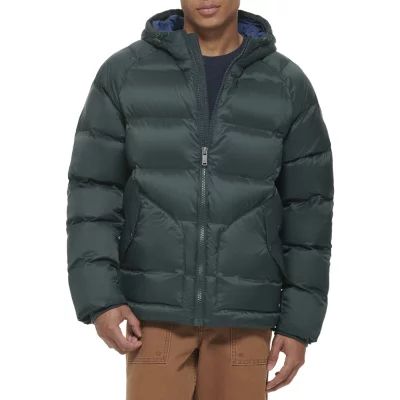 Dockers Mens Midlength Hooded Puffer