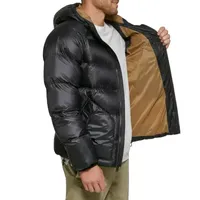 Dockers Mens Midlength Hooded Puffer