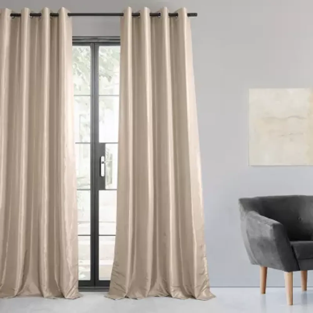 Exclusive Fabrics & Furnishing Faux Silk Taffeta Energy Saving Blackout Grommet Top Single Curtain Panel