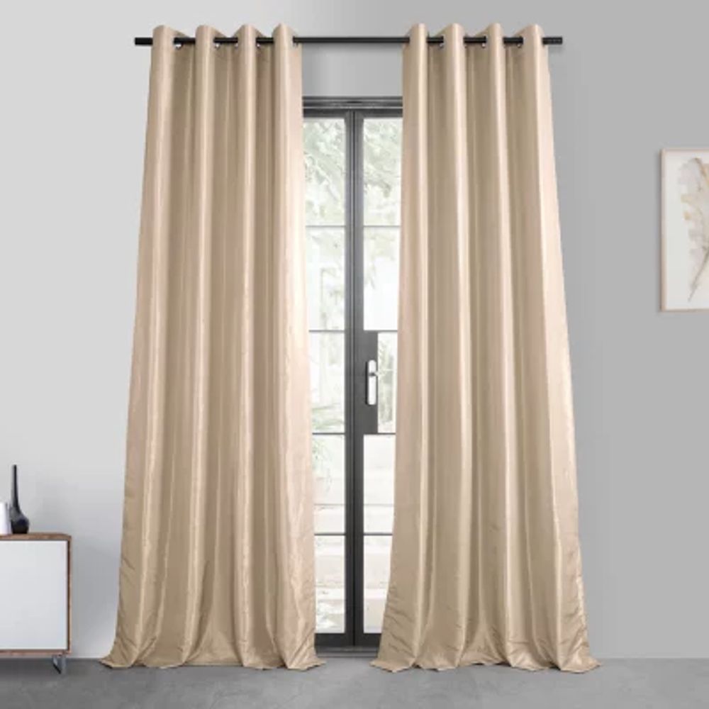 Exclusive Fabrics & Furnishing Faux Silk Taffeta Energy Saving Blackout Grommet Top Single Curtain Panel