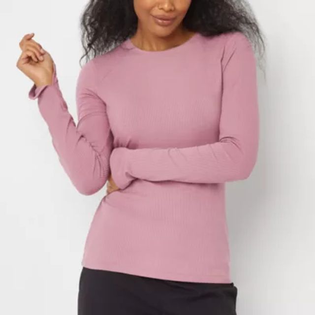   Essentials Women's Brushed Tech Stretch Long-Sleeve  Crewneck Shirt (Available in Plus Size), Pale Pink, X-Small : Clothing,  Shoes & Jewelry