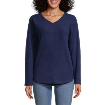 St. John's Bay Polar Fleece Womens V Neck Long Sleeve Sweatshirt