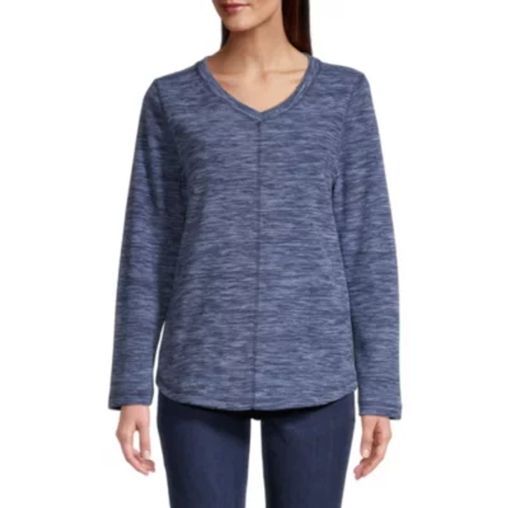 St. John's Bay Polar Fleece Womens V Neck Long Sleeve Sweatshirt