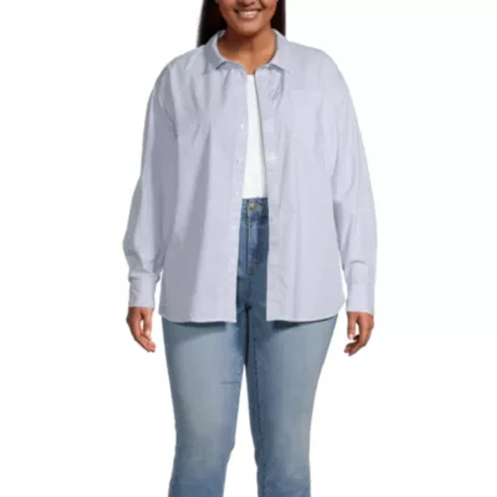 a.n.a Plus Womens Long Sleeve Adaptive Oversized Button-Down Shirt