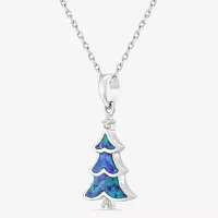 Womens Lab Created Green Opal Sterling Silver Pendant Necklace