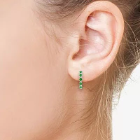 Effy  Diamond Accent Genuine Green Emerald Sterling Silver 20.5mm Round Hoop Earrings