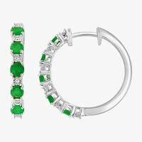 Effy  Diamond Accent Genuine Green Emerald Sterling Silver 20.5mm Round Hoop Earrings