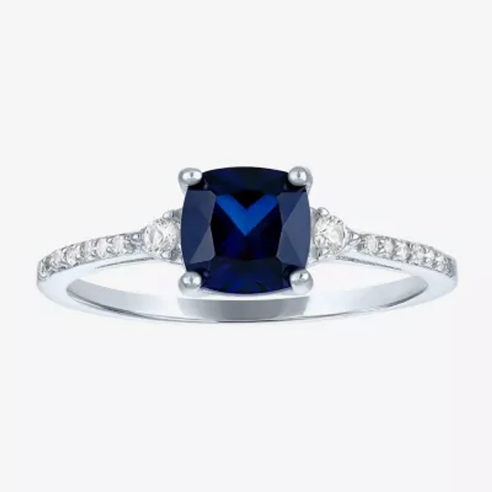 Yes, Please! Womens Lab Created Blue Sapphire Sterling Silver Cushion Cocktail Ring
