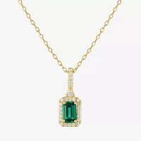 Yes Womens Lab Created Green Emerald 14K Gold Over Silver Pendant Necklaces