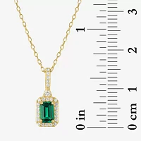 Yes Womens Lab Created Green Emerald 14K Gold Over Silver Pendant Necklaces