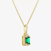 Yes Womens Lab Created Green Emerald 14K Gold Over Silver Pendant Necklaces