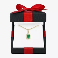 Yes Womens Lab Created Green Emerald 14K Gold Over Silver Pendant Necklaces