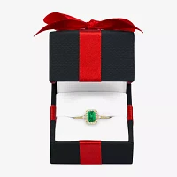 Yes, Please! Womens Lab Created Green Emerald 14K Gold Over Silver Halo Side Stone Cocktail Ring