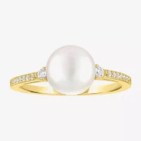 Yes, Please! Womens 8MM White Cultured Freshwater Pearl 14K Gold Over Silver Cocktail Ring