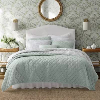 Laura Ashley Diamond Stitch Velvet Quilt Set