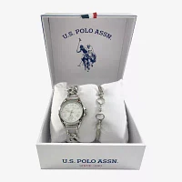 U.S. Polo Assn. Womens Silver Tone 2-pc. Watch Boxed Set Usc6015jc