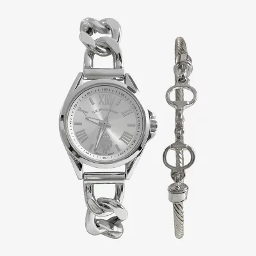 U.S. Polo Assn. Womens Silver Tone 2-pc. Watch Boxed Set Usc6015jc