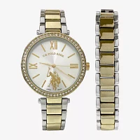 U.S. Polo Assn. Womens Two Tone 2-pc. Watch Boxed Set Usc6023jc