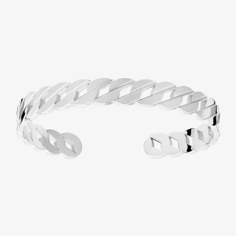 Silver Reflections Curb Chain Pure Silver Over Brass Cuff Bracelet