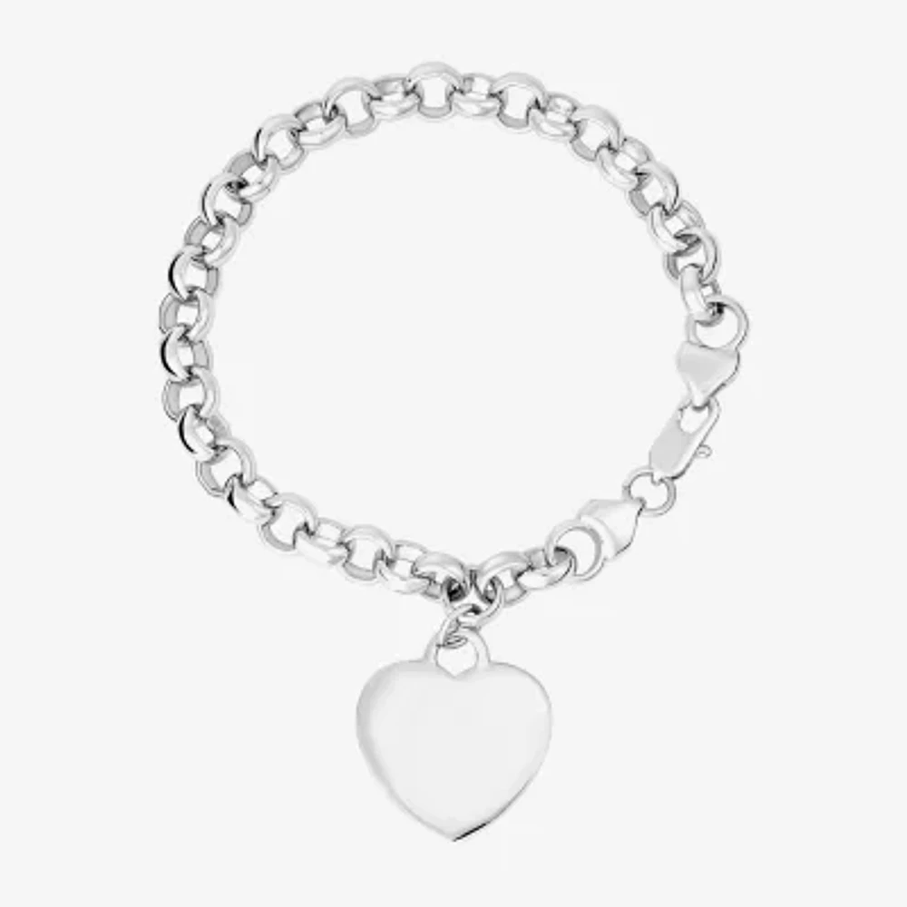 Silver Reflections Pure Silver Over Brass Heart Charm Bracelet