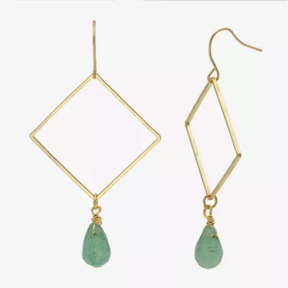 Gold Reflections Jasper 14K Gold Over Brass Square Drop Earrings