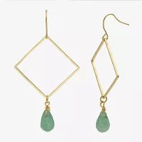 Gold Reflections Jasper 14K Gold Over Brass Square Drop Earrings