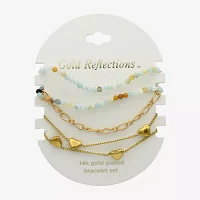 Gold Reflections 4-pc. Amazonite 14K Gold Over Brass 7.5 Inch Bead Heart Bracelet Set