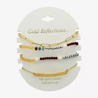 Gold Reflections -pc. Crystal 14K Gold Over Brass 7.5 Inch Bead Bracelet Set