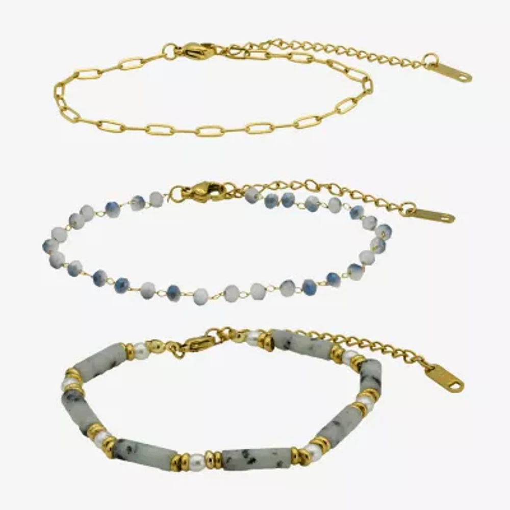 Gold Reflections 3-pc. Crystal 14K Gold Over Brass 7.5 Inch Bead Bracelet Set