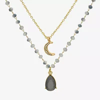 Gold Reflections 2-pc. Crystal 14K Gold Over Brass 16 Inch Bead Moon Necklace Set