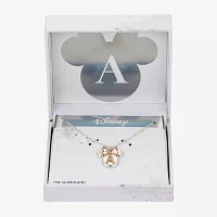 Disney Classics Initial Womens White Mother Of Pearl 14k Rose Gold Over Brass Pure Silver Bow 16 Inch Pendant Necklace