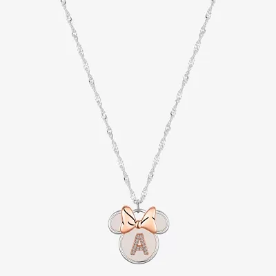 Disney Classics Initial Womens White Mother Of Pearl 14k Rose Gold Over Brass Pure Silver Bow 16 Inch Pendant Necklace